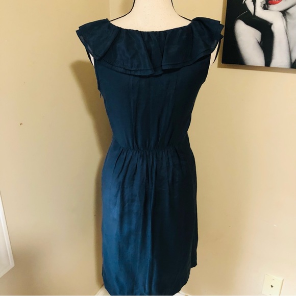 J. Crew Silk Navy Ruffled Dress Knee Length - Picture 4 of 9